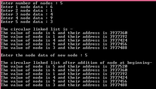 Add Node Beginning Circular Singly Linked List